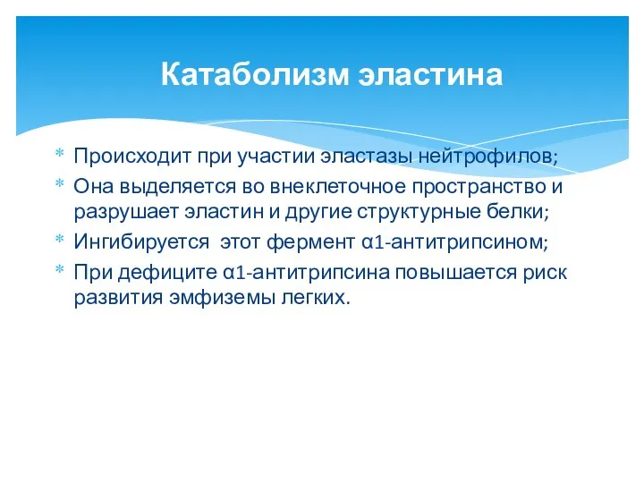 Происходит при участии эластазы нейтрофилов; Она выделяется во внеклеточное пространство