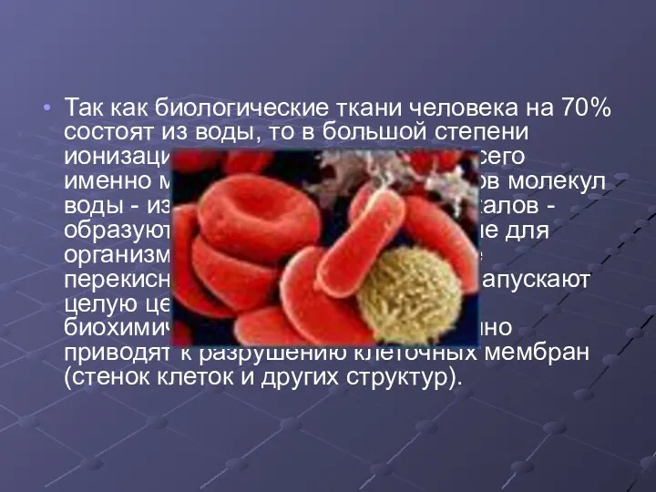 Так как биологические ткани человека на 70% состоят из воды,