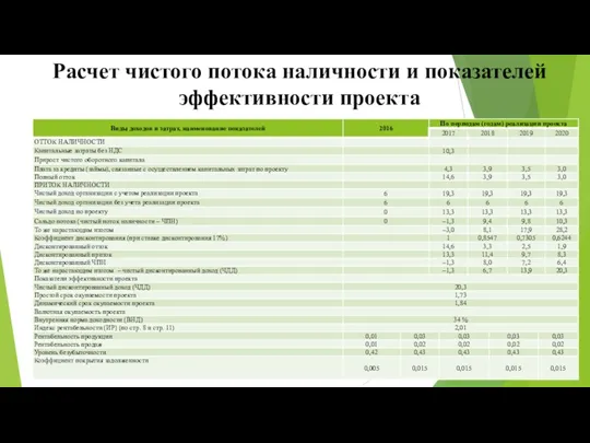 Расчет чистого потока наличности и показателей эффективности проекта