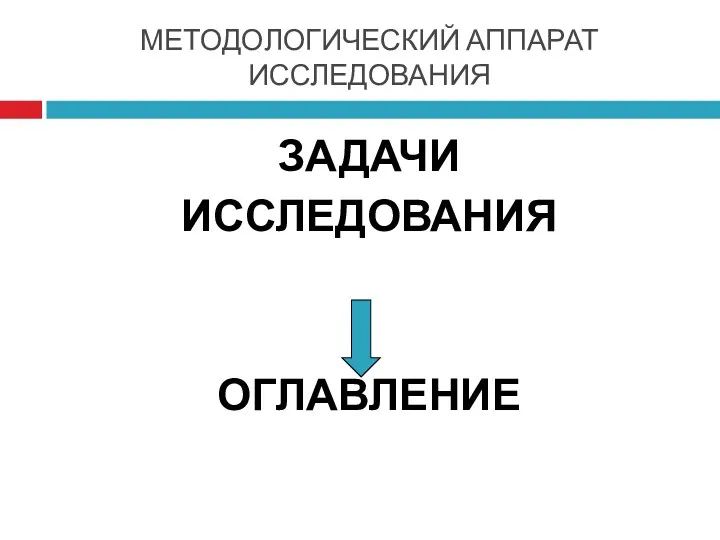 МЕТОДОЛОГИЧЕСКИЙ АППАРАТ ИССЛЕДОВАНИЯ ЗАДАЧИ ИССЛЕДОВАНИЯ ОГЛАВЛЕНИЕ