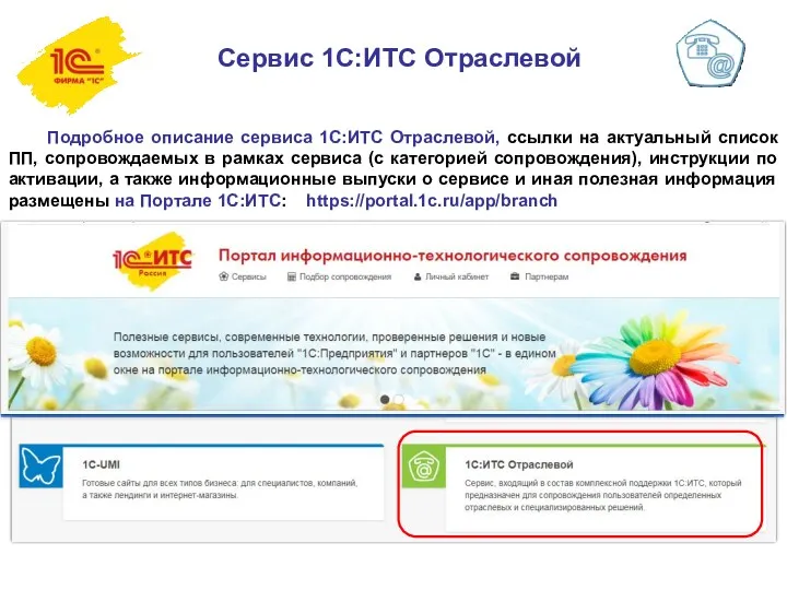 Подробное описание сервиса 1С:ИТС Отраслевой, ссылки на актуальный список ПП,