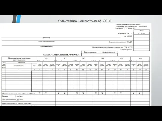 Калькуляционная карточка (ф. ОП-1)