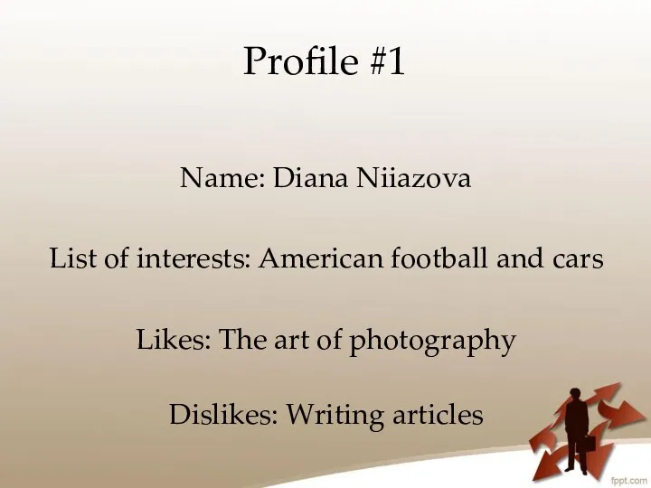 Profile #1 Name: Diana Niiazova List of interests: American football
