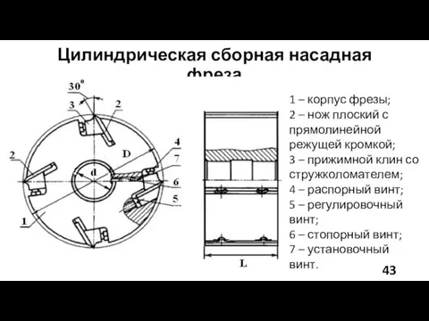 Цилиндрическая сборная насадная фреза 1 – корпус фрезы; 2 –