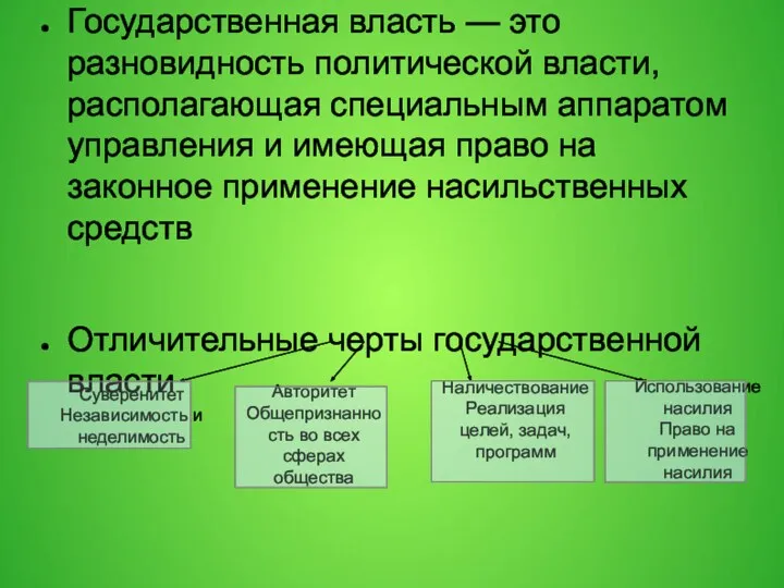 Государственная власть — это разновидность политической власти, располагающая специальным аппаратом