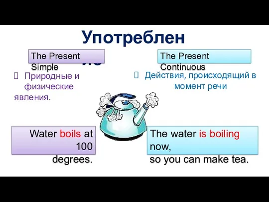 Употребление The Present Simple The Present Continuous Природные и физические