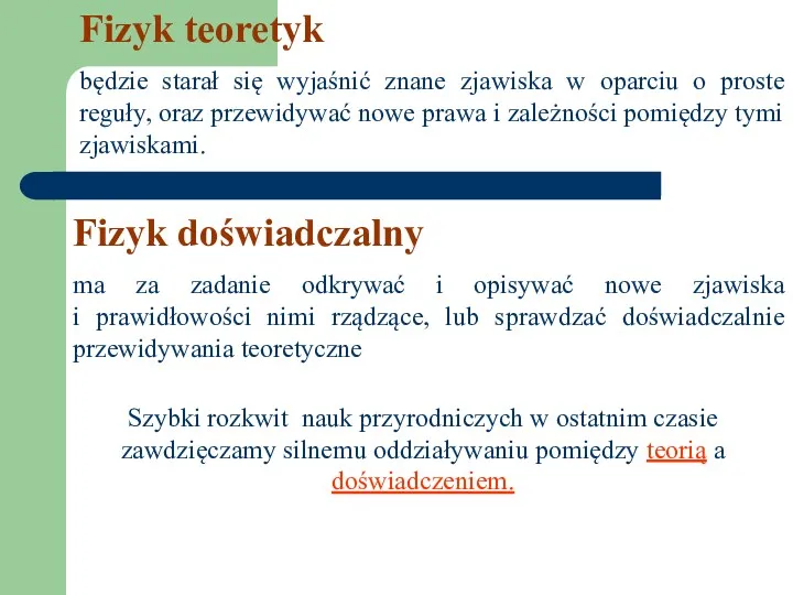 Fizyk teoretyk będzie starał się wyjaśnić znane zjawiska w oparciu