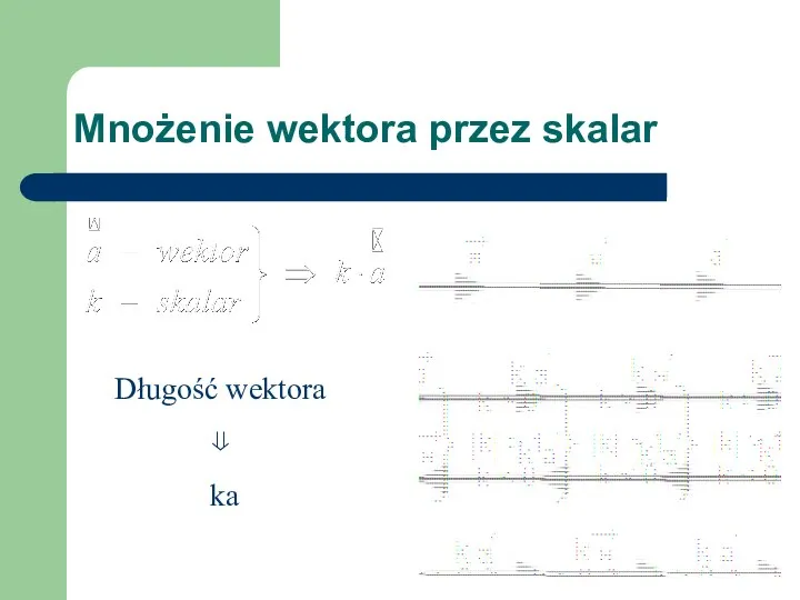 Mnożenie wektora przez skalar Długość wektora ⇓ ka