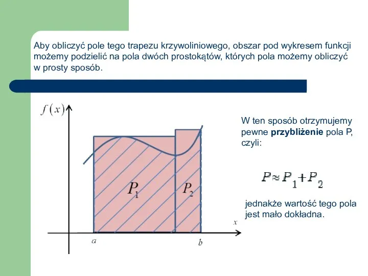 Aby obliczyć pole tego trapezu krzywoliniowego, obszar pod wykresem funkcji