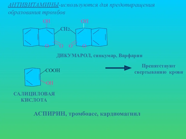 АНТИВИТАМИНЫ-используются для предотвращения образования тромбов