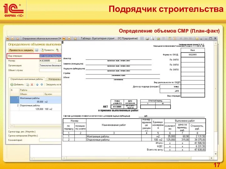 Определение объемов СМР (План-факт) Подрядчик строительства