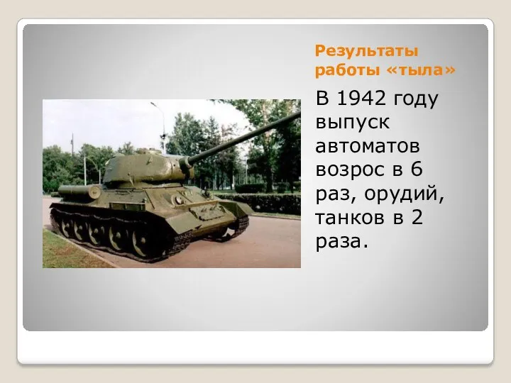 Результаты работы «тыла» В 1942 году выпуск автоматов возрос в