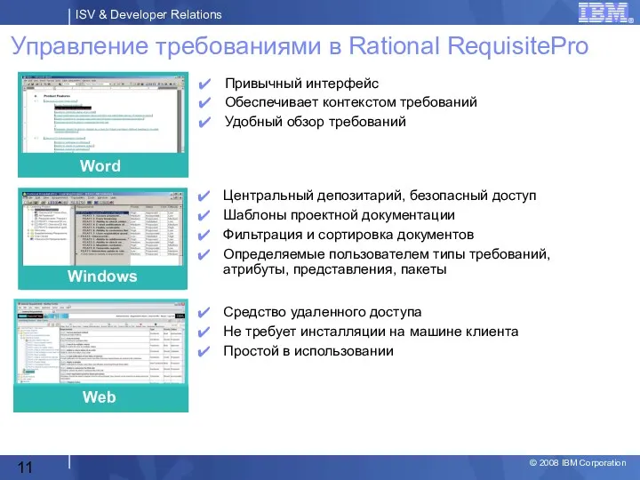 Управление требованиями в Rational RequisitePro Word Windows Web Привычный интерфейс