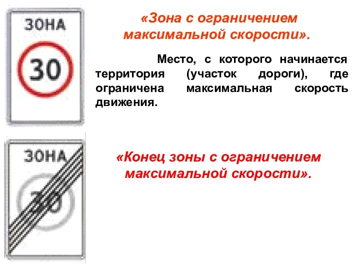 «Зона с ограничением максимальной скорости». Место, с которого начинается территория