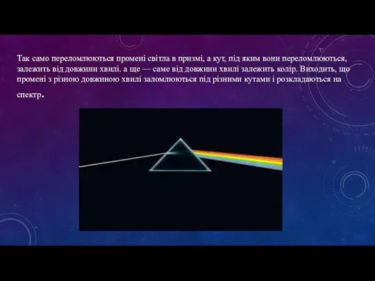 Так само переломлюються промені світла в призмі, а кут, під яким вони переломлюються,