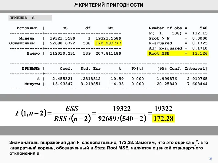 37 Знаменатель выражения для F, следовательно, 172,28. Заметим, что это