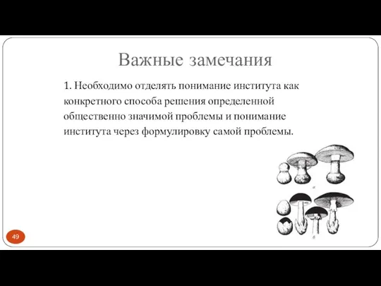 Важные замечания 1. Необходимо отделять понимание института как конкретного способа