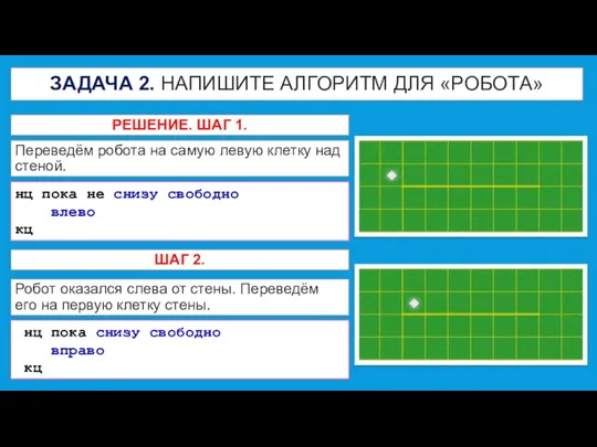 ЗАДАЧА 2. НАПИШИТЕ АЛГОРИТМ ДЛЯ «РОБОТА» Переведём робота на самую