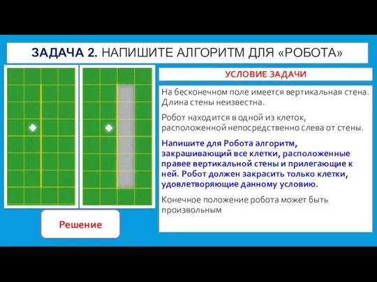 ЗАДАЧА 2. НАПИШИТЕ АЛГОРИТМ ДЛЯ «РОБОТА» На бесконечном поле имеется