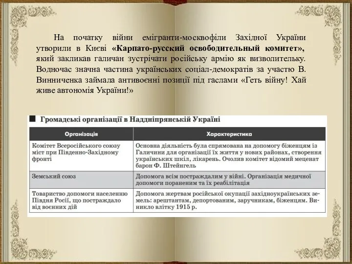 На початку війни емігранти-москвофіли Західної України утворили в Києві «Карпато-русский