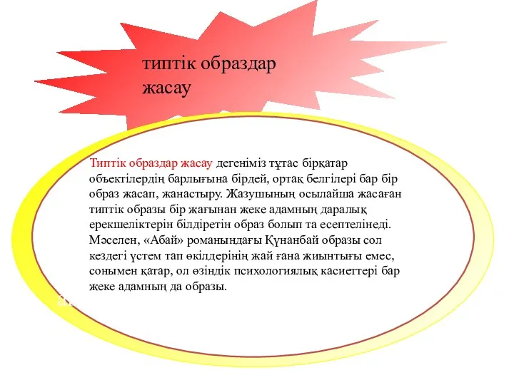 типтік образдар жасау Мұнда тұлғаның іс-әрекетті жүзеге асыруы арқасында қол