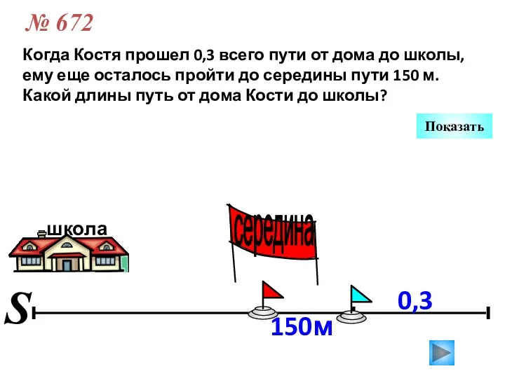 Когда Костя прошел 0,3 всего пути от дома до школы,