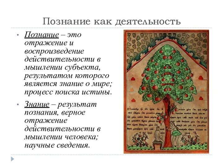 Познание как деятельность Познание – это отражение и воспроизведение действительности