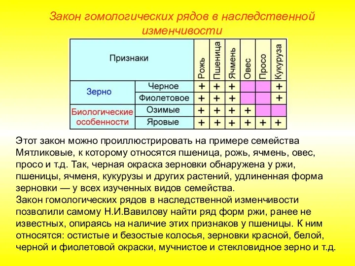 Закон гомологических рядов в наследственной изменчивости Этот закон можно проиллюстрировать