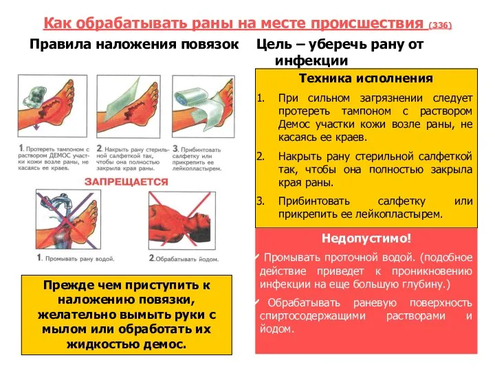 Как обрабатывать раны на месте происшествия (336) Правила наложения повязок