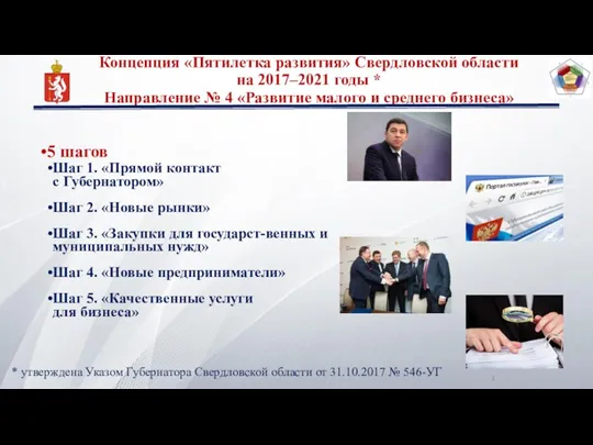 Концепция «Пятилетка развития» Свердловской области на 2017–2021 годы * Направление