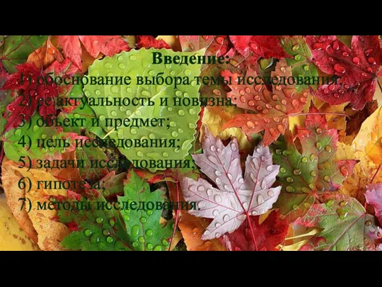 Введение: 1) обоснование выбора темы исследования; 2) ее актуальность и