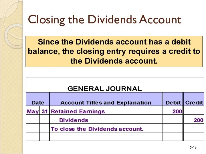 Since the Dividends account has a debit balance, the closing