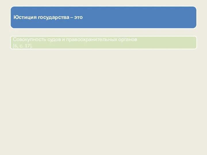 Юстиция государства – это Совокупность судов и правоохранительных органов [6, с. 17].