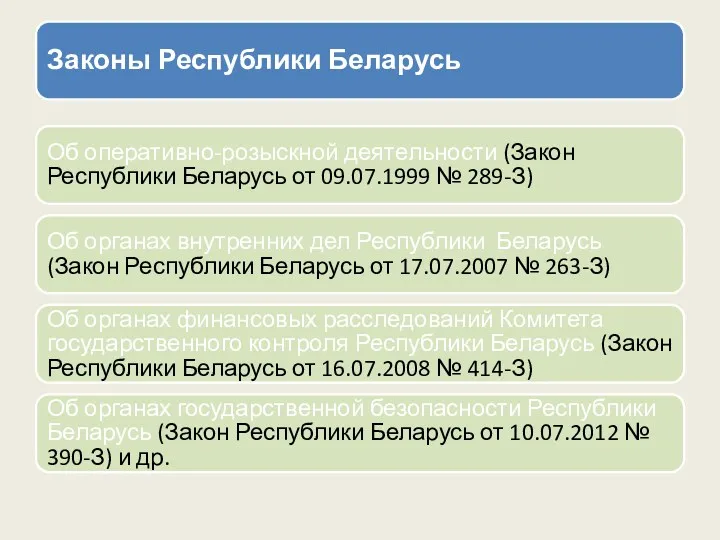 Законы Республики Беларусь Об оперативно-розыскной деятельности (Закон Республики Беларусь от 09.07.1999 № 289-З)