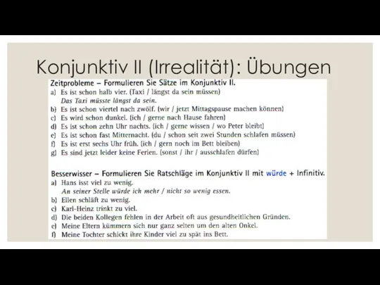 Konjunktiv II (Irrealität): Übungen