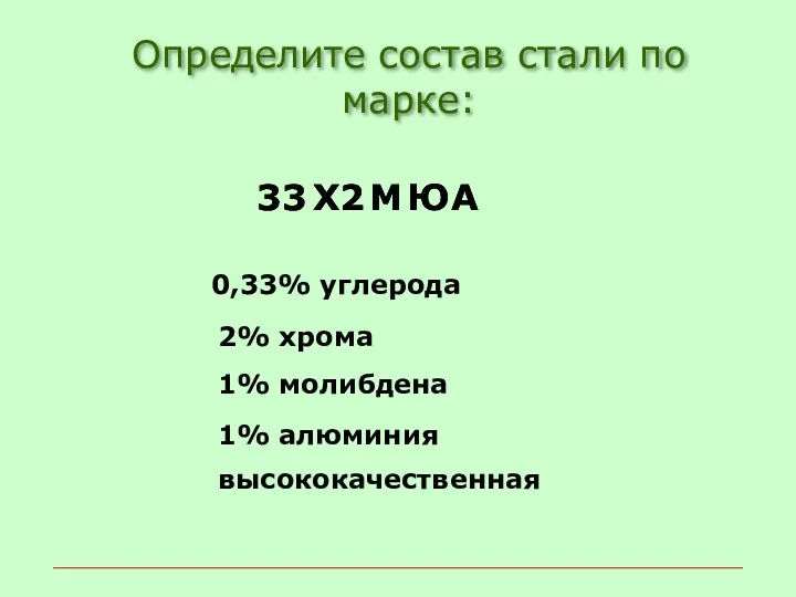 М Определите состав стали по марке: 33 Х2 Ю 33