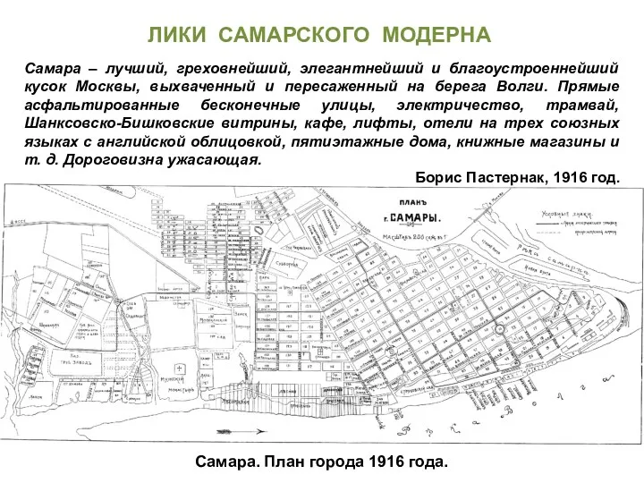 Самара. План города 1916 года. ЛИКИ САМАРСКОГО МОДЕРНА Самара –