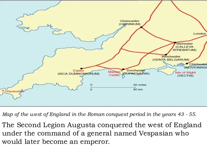 Map of the west of England in the Roman conquest