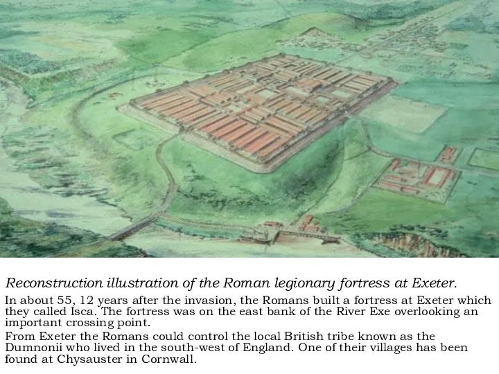 Reconstruction illustration of the Roman legionary fortress at Exeter. In
