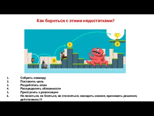 Как бороться с этими недостатками? Собрать команду Поставить цель Разработать