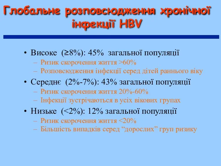 Високе (≥8%): 45% загальної популяції Ризик скорочення життя >60% Розповсюдження