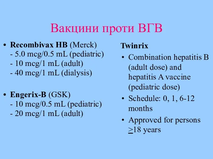 Вакцини проти ВГВ Recombivax HB (Merck) - 5.0 mcg/0.5 mL