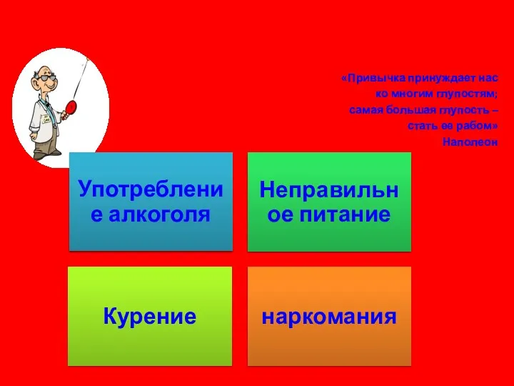 «Привычка принуждает нас ко многим глупостям; самая большая глупость – стать ее рабом» Наполеон ВРЕДНЫЕ ПРИВЫЧКИ