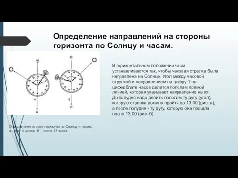 Определение направлений на стороны горизонта по Солнцу и часам. В