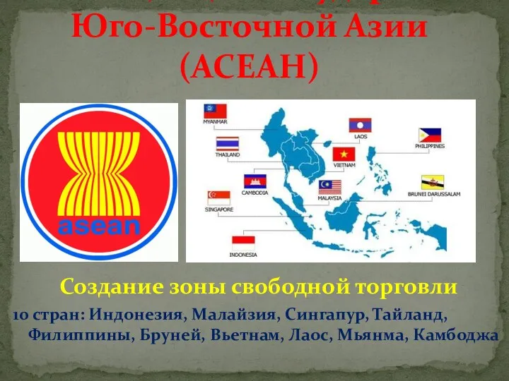 Ассоциация государств Юго-Восточной Азии (АСЕАН) Создание зоны свободной торговли 10