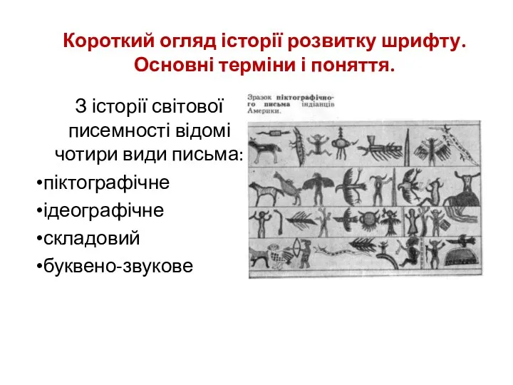 Короткий огляд історії розвитку шрифту. Основні терміни і поняття. З