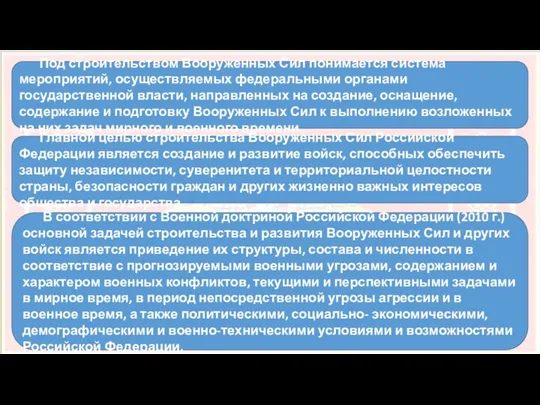 Под строительством Вооруженных Сил понимается система мероприятий, осуществляемых федеральными органами