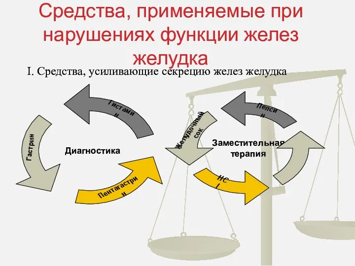 Средства, применяемые при нарушениях функции желез желудка I. Средства, усиливающие секрецию желез желудка