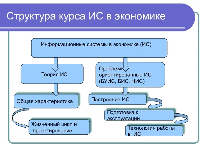 Структура курса ИС в экономике Информационные системы в экономике (ИС)