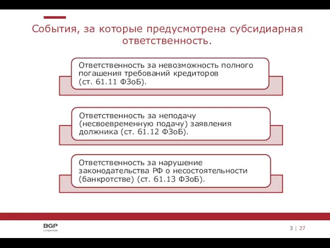 3 | 27 События, за которые предусмотрена субсидиарная ответственность.